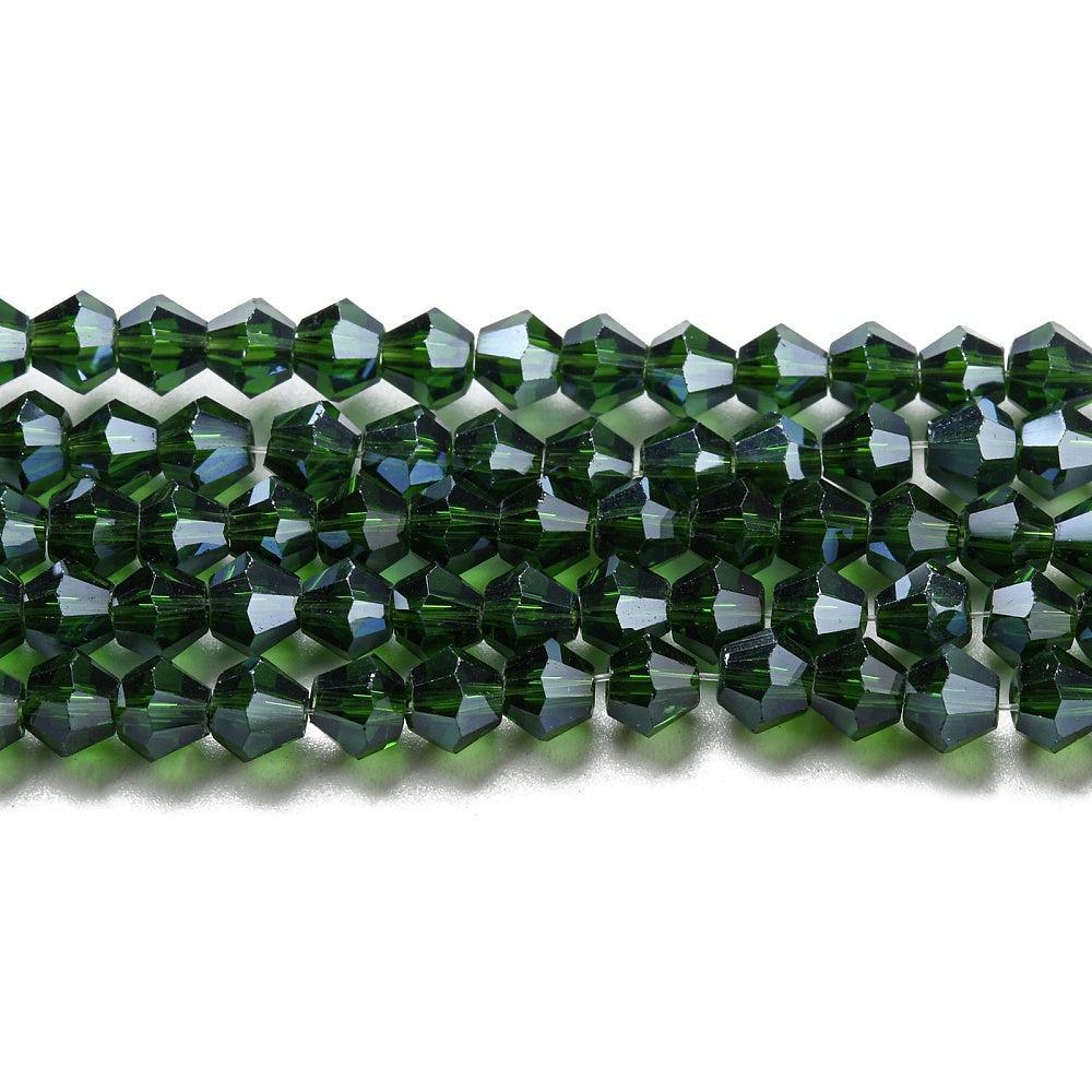 Glaskralen Facet Bicone Transparant Donkergroen 4mm - ± 38 stuks-Kralen-Kraaltjes van Renate