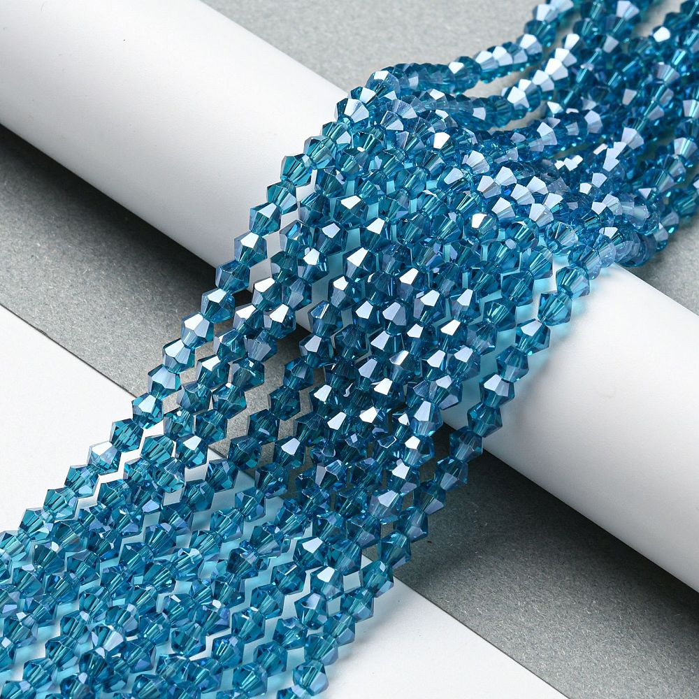 Glaskralen Facet Bicone Transparant Jeansblauw 4mm - ± 38 stuks-Kralen-Kraaltjes van Renate