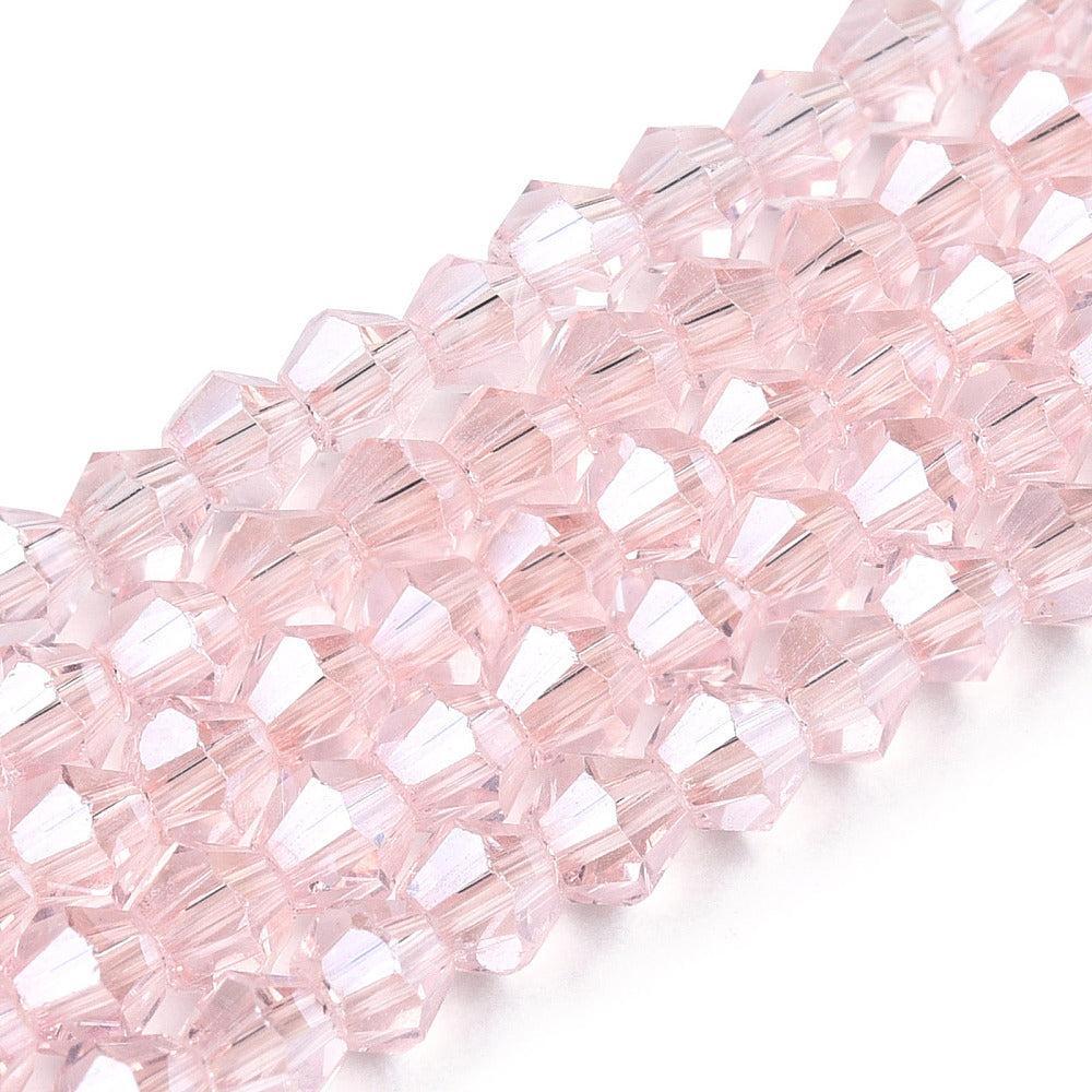 Glaskralen Facet Bicone Transparant Lichtroze 4mm - ± 38 stuks-Kralen-Kraaltjes van Renate