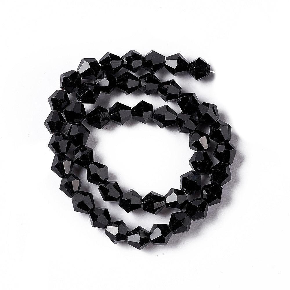 Glaskralen Facet Bicone Zwart 6mm - ± 23 stuks-Kralen-Kraaltjes van Renate