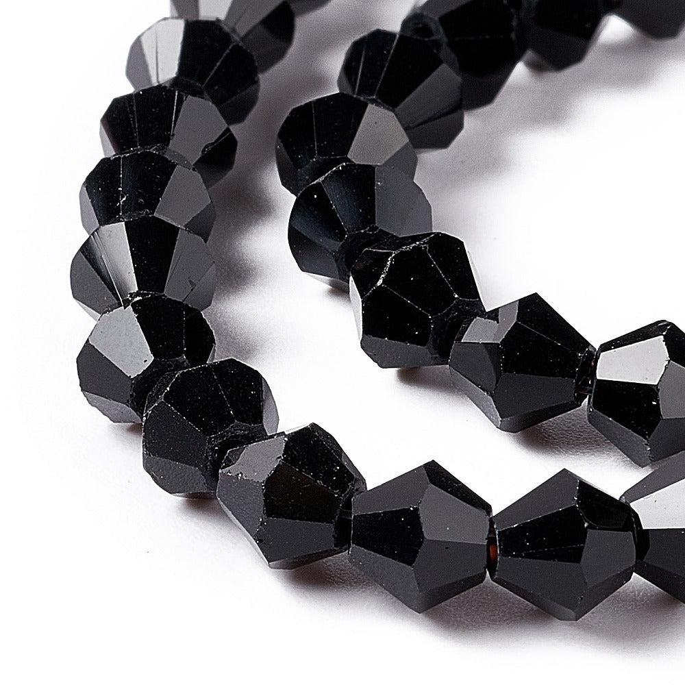 Glaskralen Facet Bicone Zwart 6mm - ± 23 stuks-Kralen-Kraaltjes van Renate