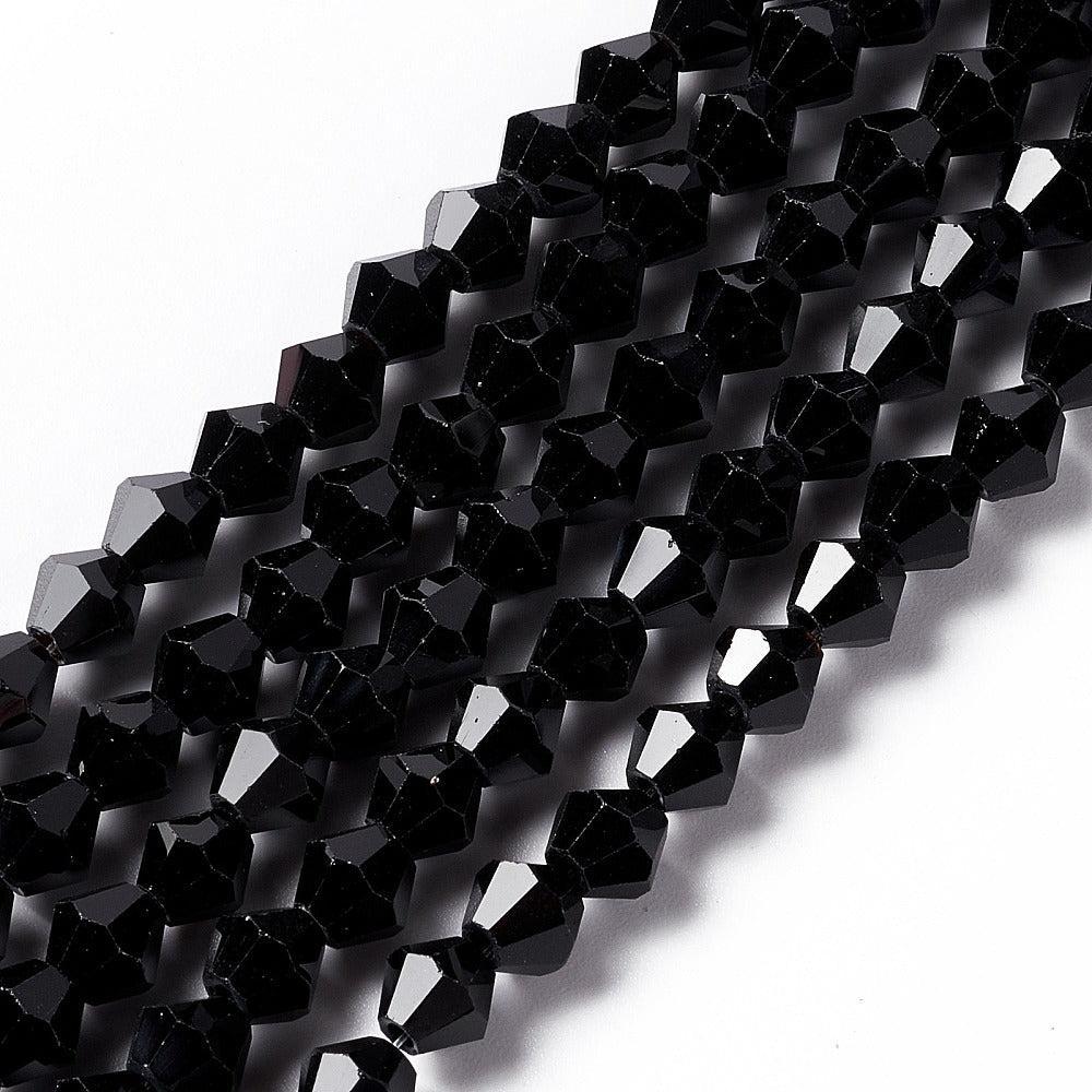 Glaskralen Facet Bicone Zwart 6mm - ± 23 stuks-Kralen-Kraaltjes van Renate