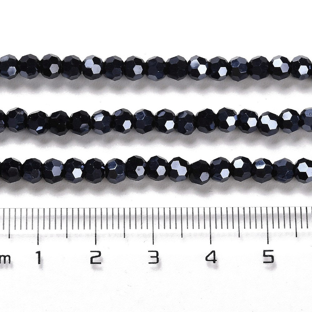 Glaskralen Facet Rond Zwart 4mm - ± 43 stuks-Kralen-Kraaltjes van Renate