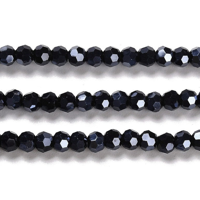 Glaskralen Facet Rond Zwart 4mm - ± 43 stuks-Kralen-Kraaltjes van Renate