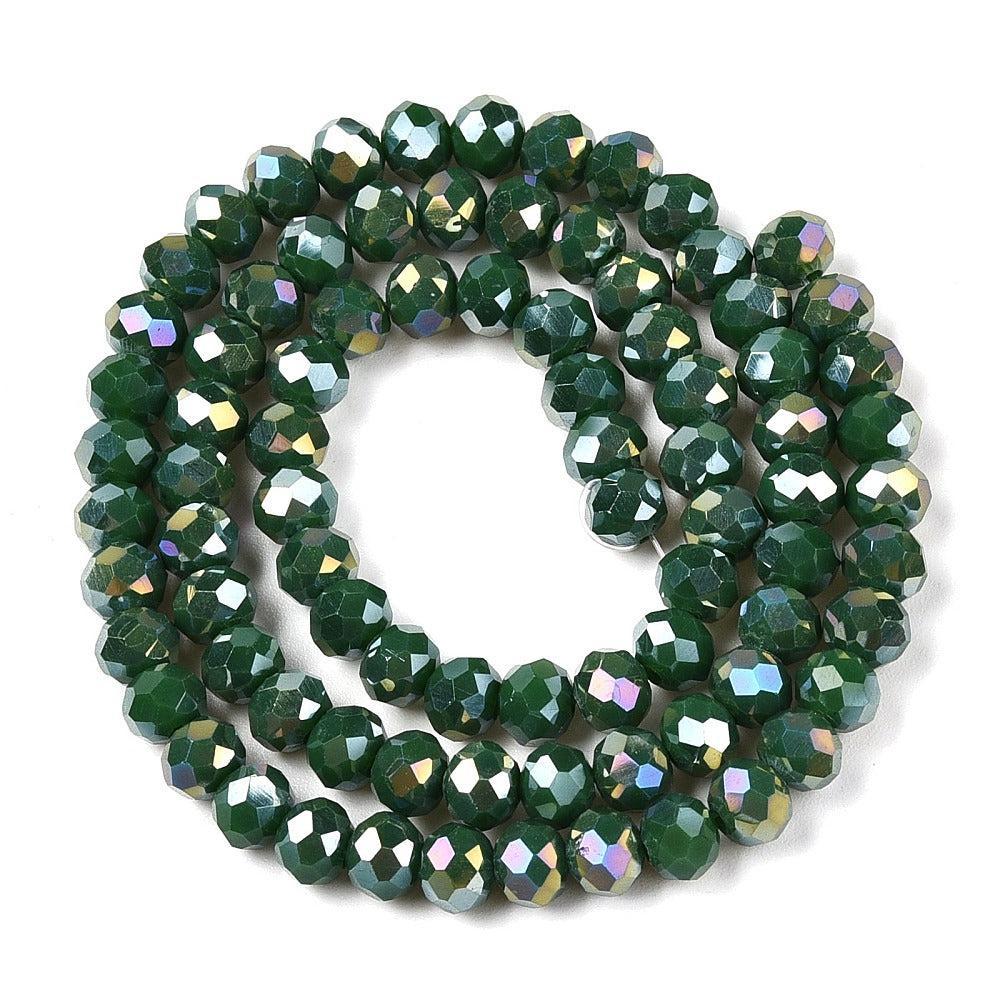 Glaskralen Facet Rondel AB Donkergroen 6x5mm - ± 80 stuks-Kralen-Kraaltjes van Renate