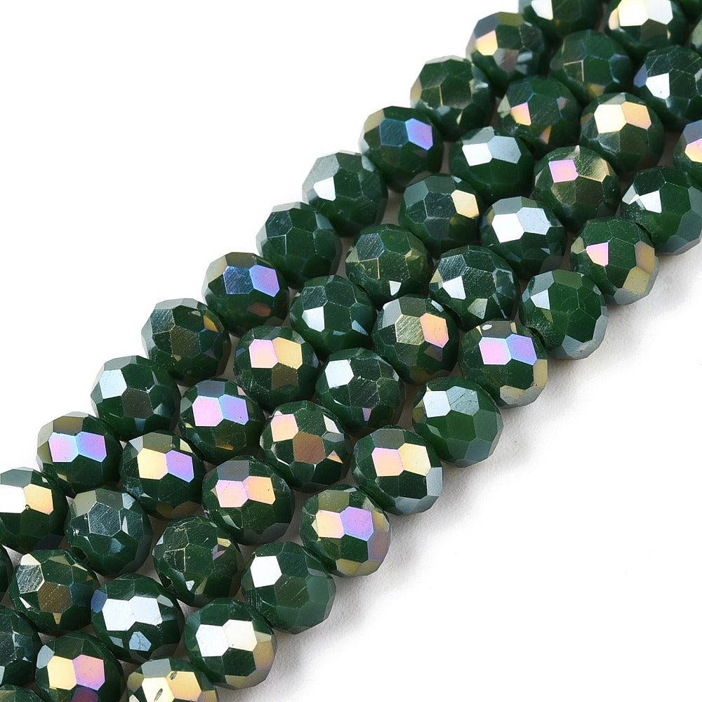 Glaskralen Facet Rondel AB Donkergroen 6x5mm - ± 80 stuks-Kralen-Kraaltjes van Renate