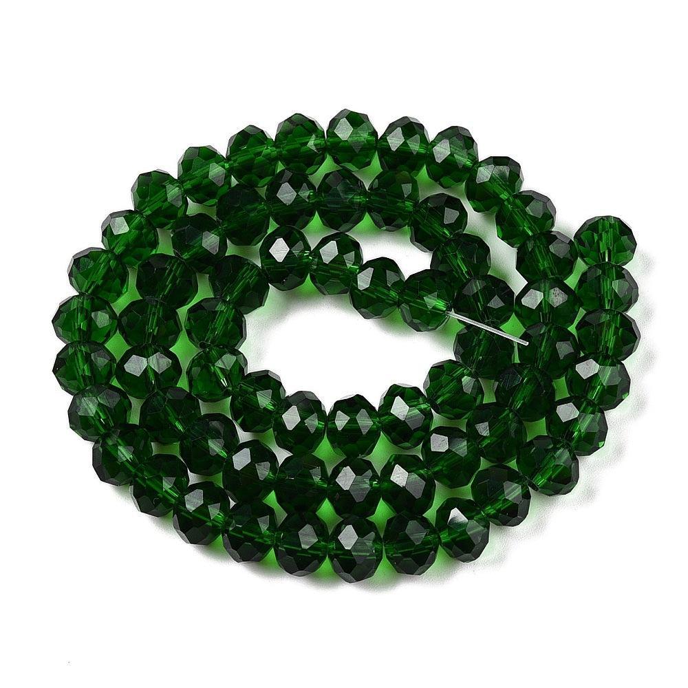 Glaskralen Facet Rondel Donkergroen 8x6mm - ± 60 stuks-Kralen-Kraaltjes van Renate