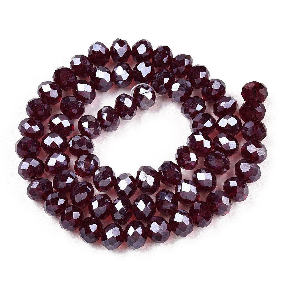 Glaskralen Facet Rondel Donkerrood 8x6mm - ± 60 stuks-Kralen-Kraaltjes van Renate