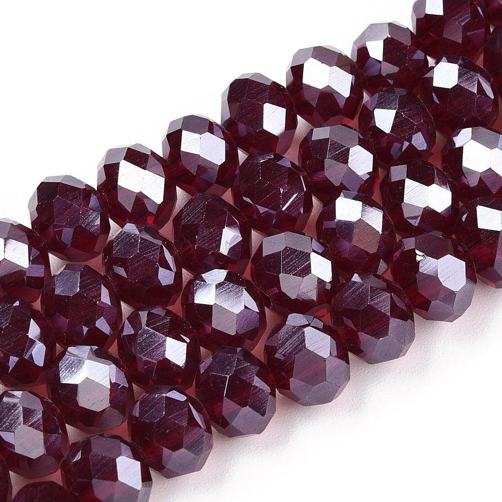 Glaskralen Facet Rondel Donkerrood 8x6mm - ± 60 stuks-Kralen-Kraaltjes van Renate