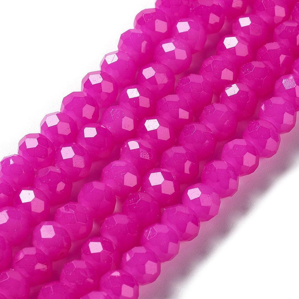Glaskralen Facet Rondel Fuchsia Roze 10x8mm - ±25 stuks-Kralen-Kraaltjes van Renate