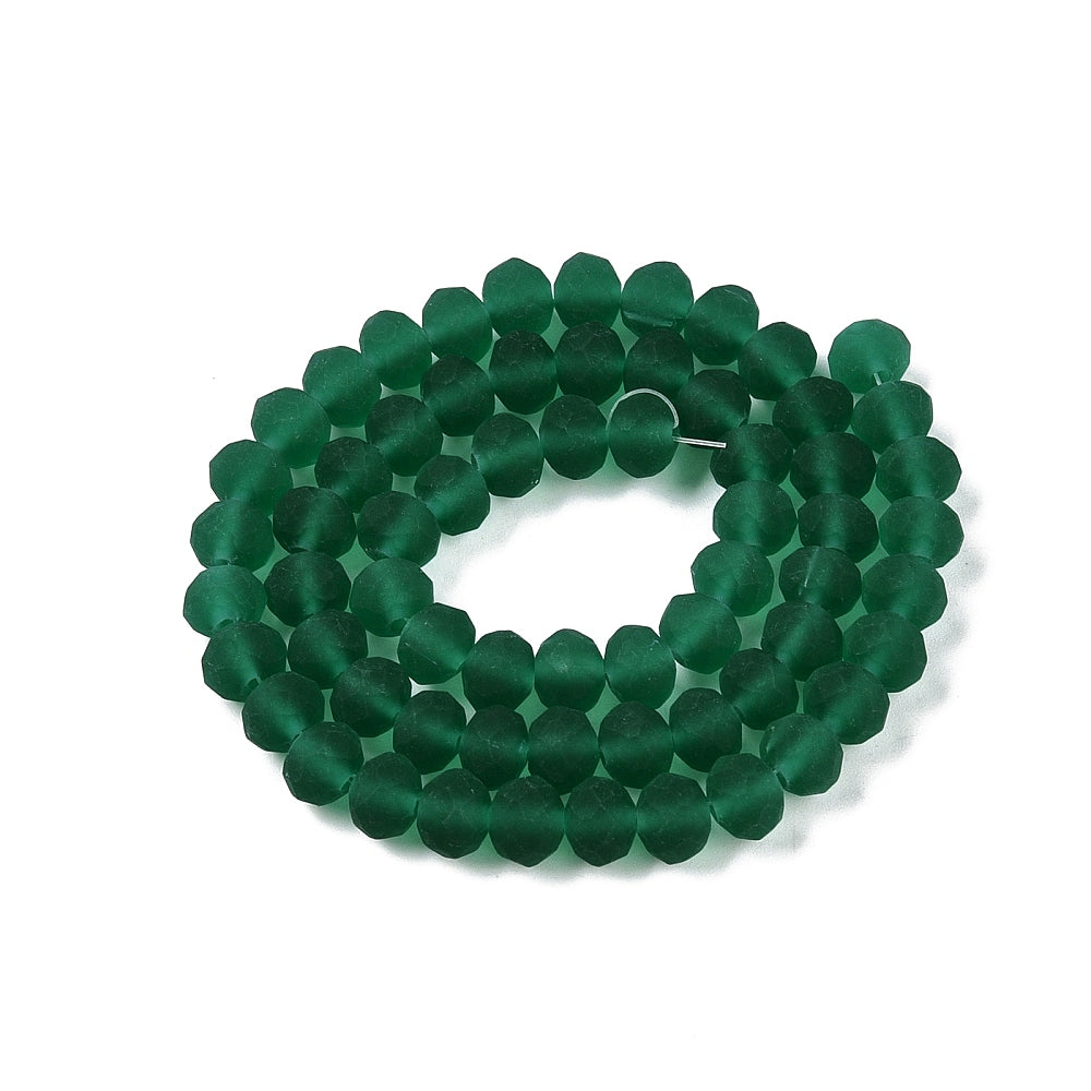 Glaskralen Facet Rondel Mat Donkergroen 8x6mm - ± 60 stuks-Kralen-Kraaltjes van Renate