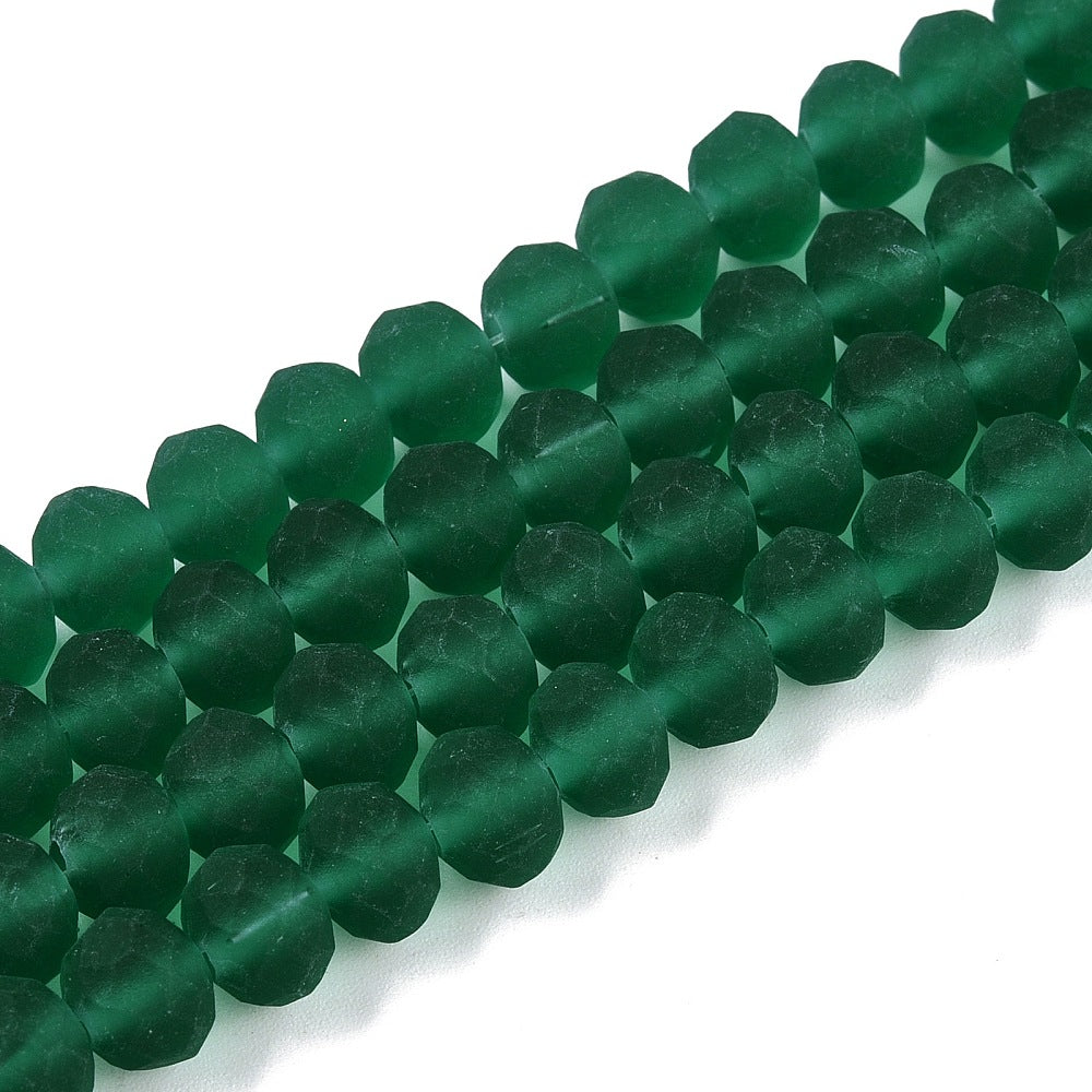 Glaskralen Facet Rondel Mat Donkergroen 8x6mm - ± 60 stuks-Kralen-Kraaltjes van Renate