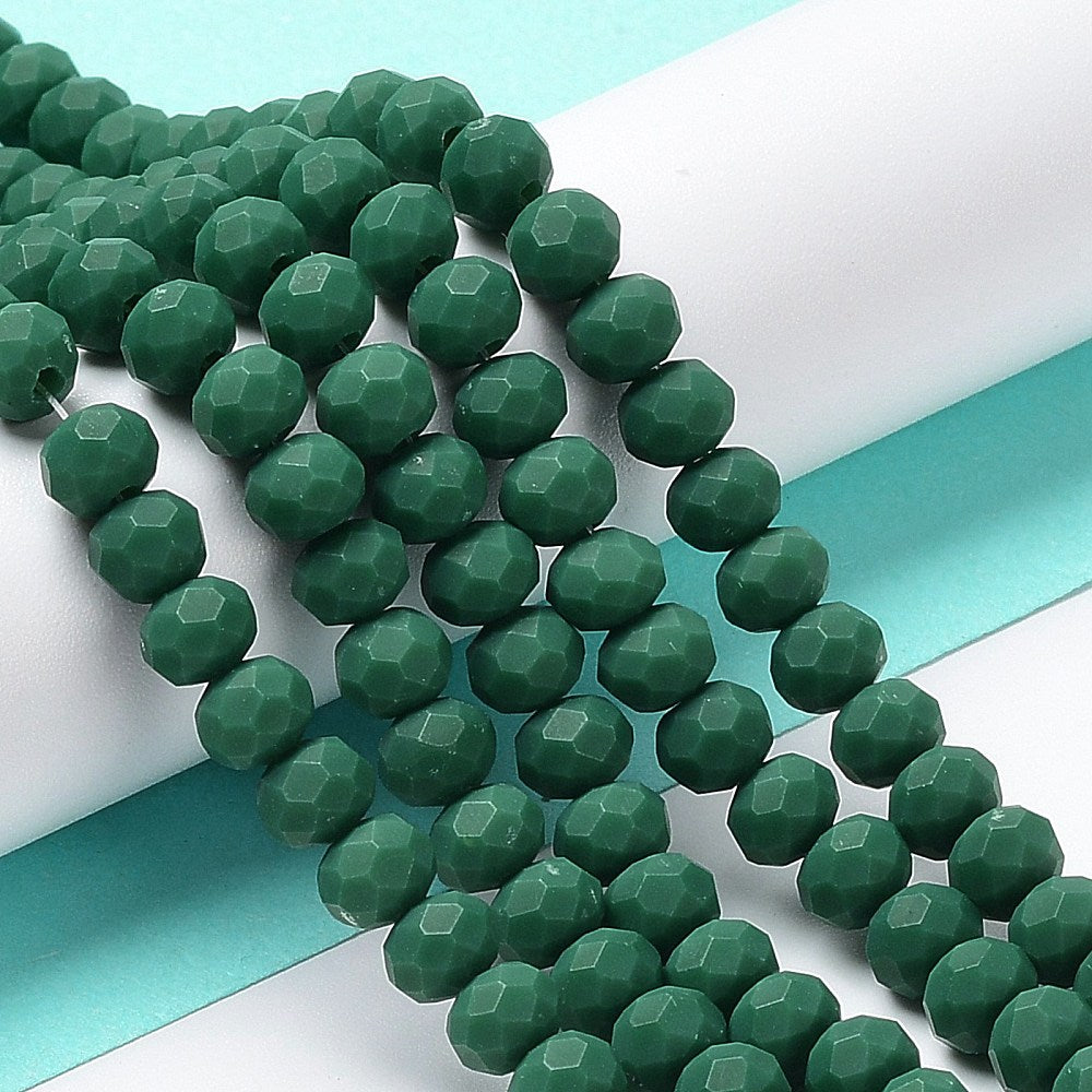 Glaskralen Facet Rondel Mat Jadegroen 8x6mm - ± 60 stuks-Kralen-Kraaltjes van Renate