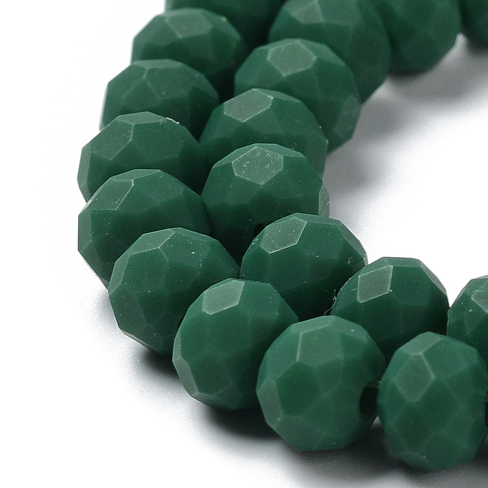 Glaskralen Facet Rondel Mat Jadegroen 8x6mm - ± 60 stuks-Kralen-Kraaltjes van Renate