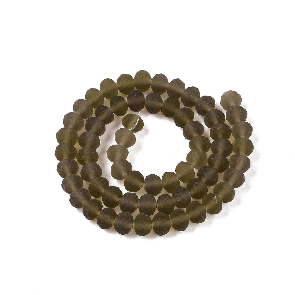 Glaskralen Facet Rondel Mat Kaki 8x6mm - ± 60 stuks-Kralen-Kraaltjes van Renate