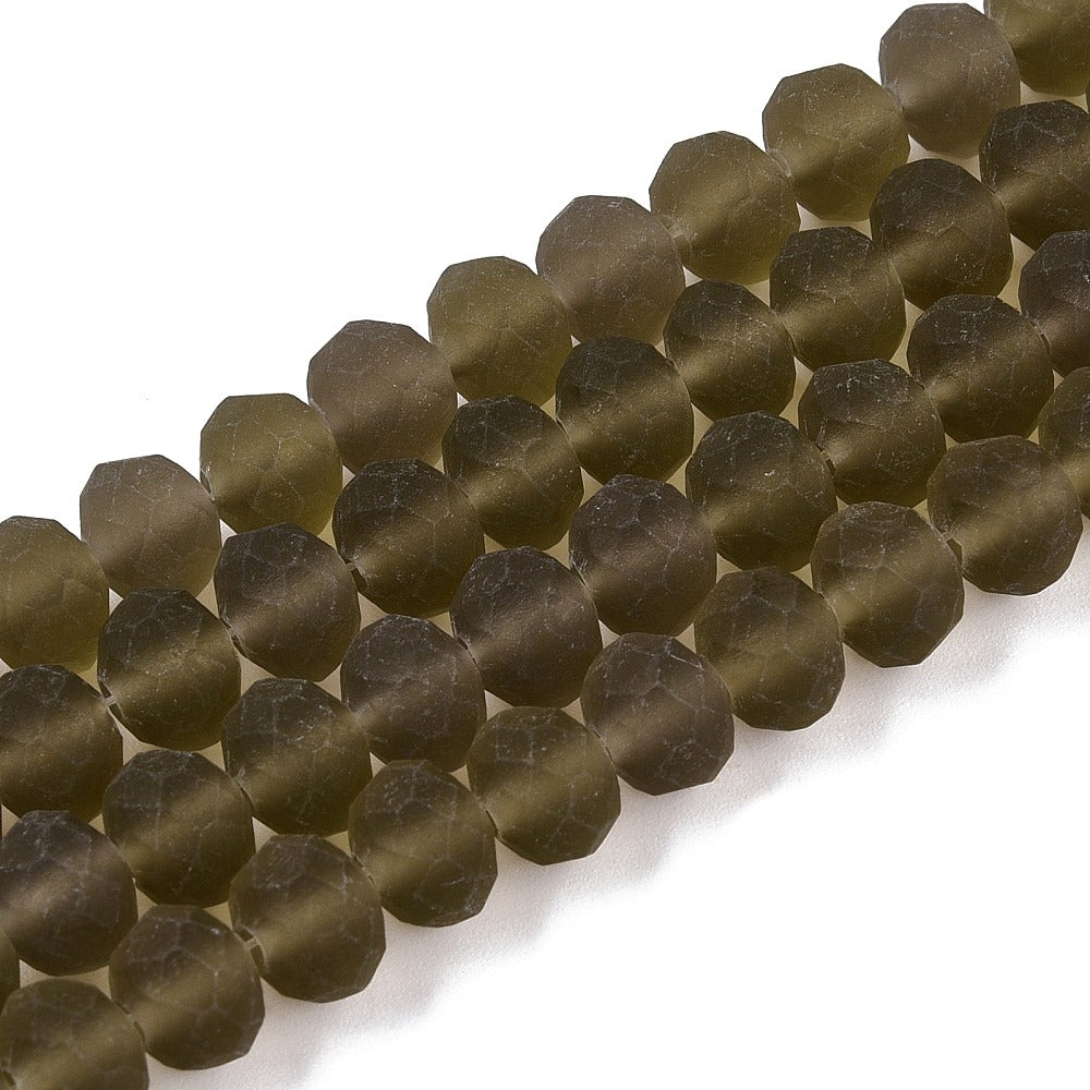 Glaskralen Facet Rondel Mat Kaki 8x6mm - ± 60 stuks-Kralen-Kraaltjes van Renate