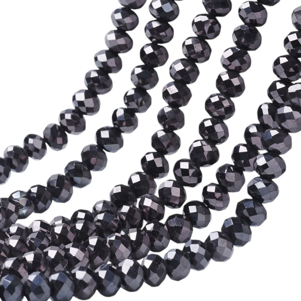 Glaskralen Facet Rondel Metallic Gunmetal 8x6mm - ± 58 stuks-Kralen-Kraaltjes van Renate
