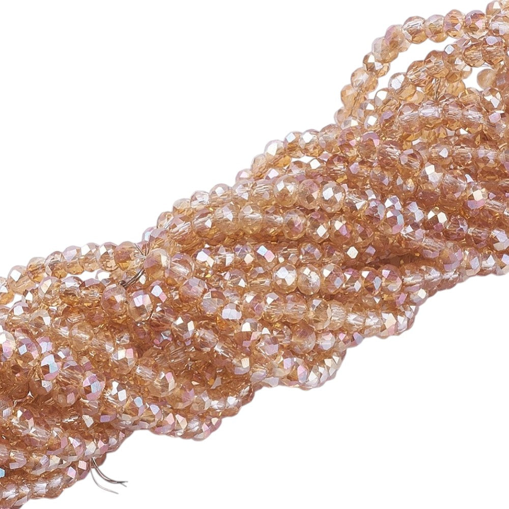 Glaskralen Facet Rondel Metallic Perzik 3x2mm - ± 135 stuks-Kralen-Kraaltjes van Renate