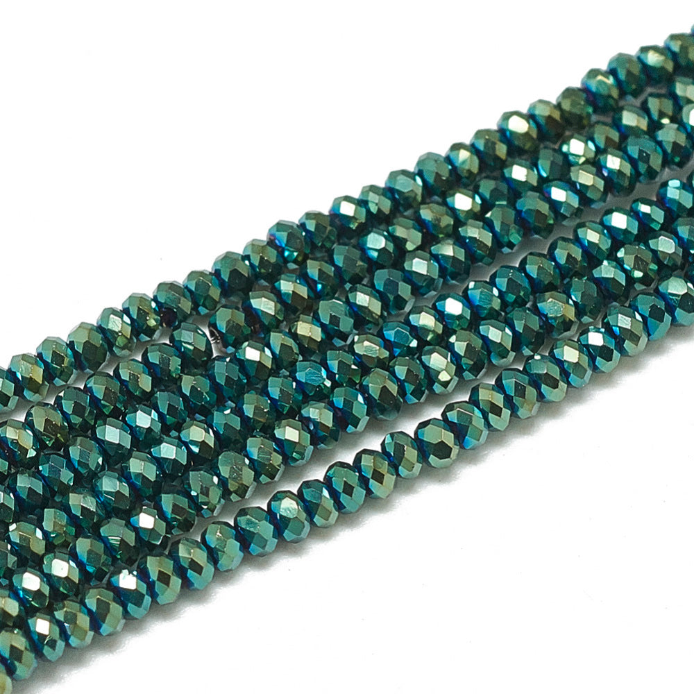 Glaskralen Facet Rondel Metallic Petrol 2.5x1.5mm - ± 135 stuks-Kralen-Kraaltjes van Renate