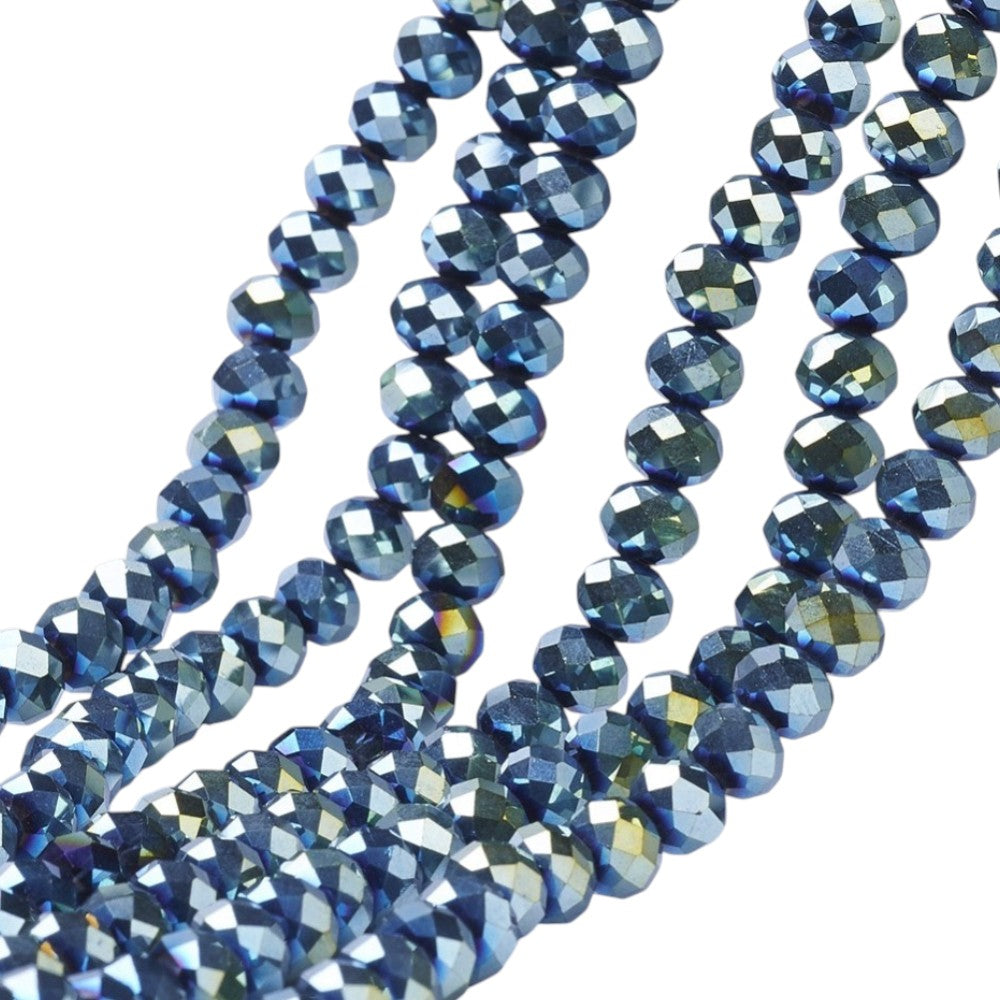 Glaskralen Facet Rondel Metallic Petrol 8x6mm - ± 58 stuks-Kralen-Kraaltjes van Renate
