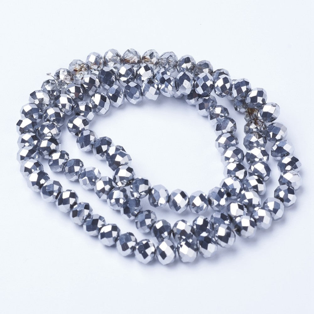 Glaskralen Facet Rondel Metallic Platinakleurig 8x6mm - ± 58 stuks-Kralen-Kraaltjes van Renate