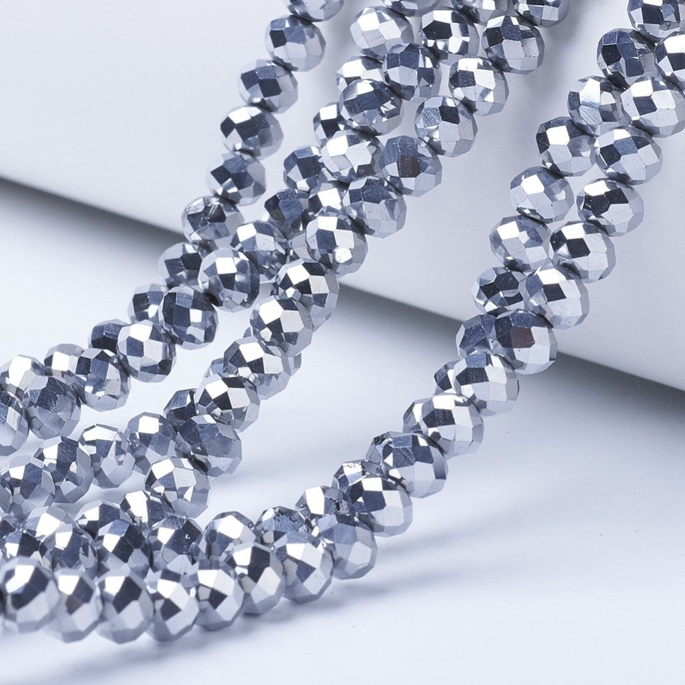 Glaskralen Facet Rondel Metallic Platinakleurig 8x6mm - ± 58 stuks-Kralen-Kraaltjes van Renate