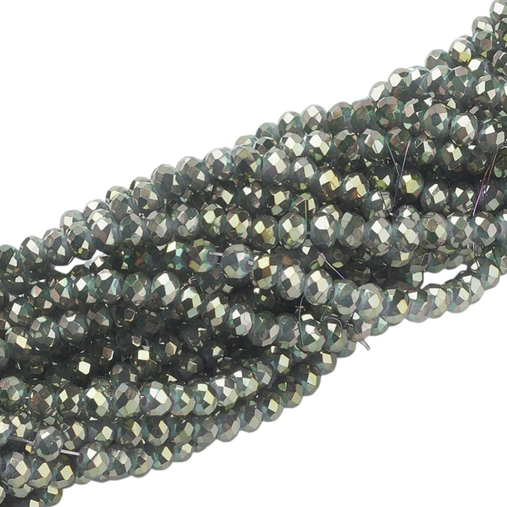 Glaskralen Facet Rondel Metallic Saliegroen 3x2mm - ± 135 stuks-Kralen-Kraaltjes van Renate