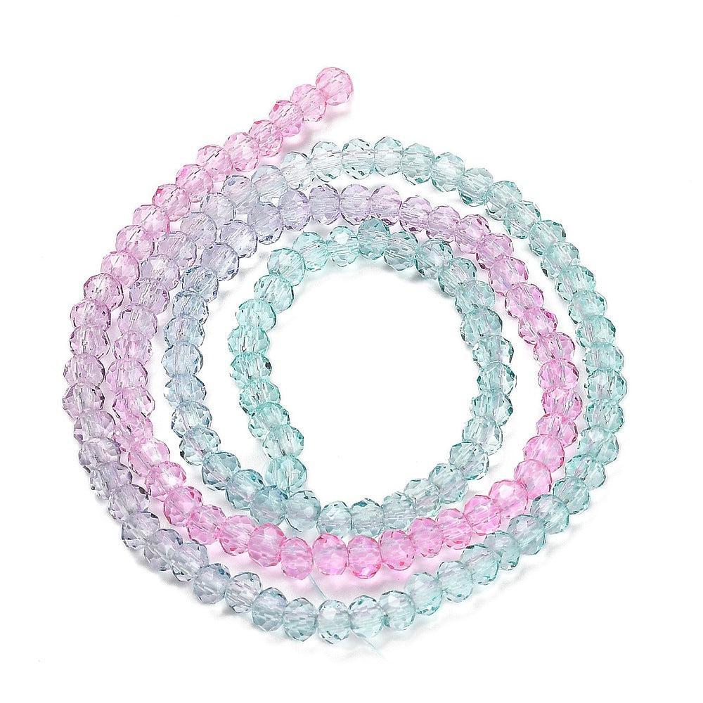 Glaskralen Facet Rondel Roze Paars Turquoise 3x2mm - ±130 stuks-Kralen-Kraaltjes van Renate