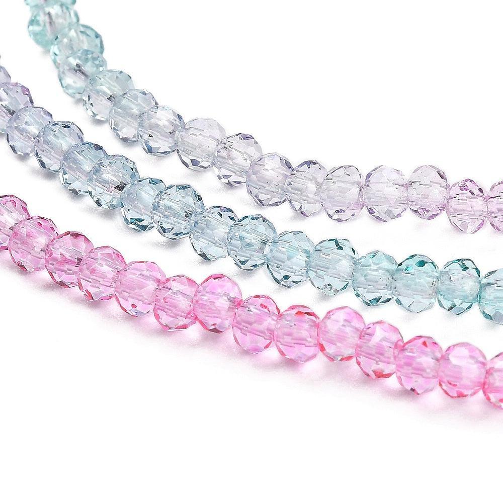 Glaskralen Facet Rondel Roze Paars Turquoise 3x2mm - ±130 stuks-Kralen-Kraaltjes van Renate