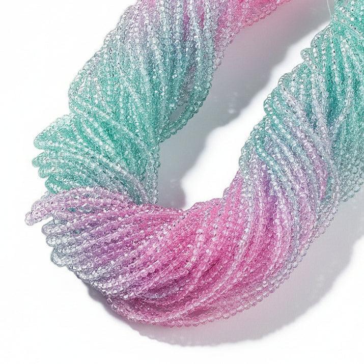 Glaskralen Facet Rondel Roze Paars Turquoise 3x2mm - ±130 stuks-Kralen-Kraaltjes van Renate