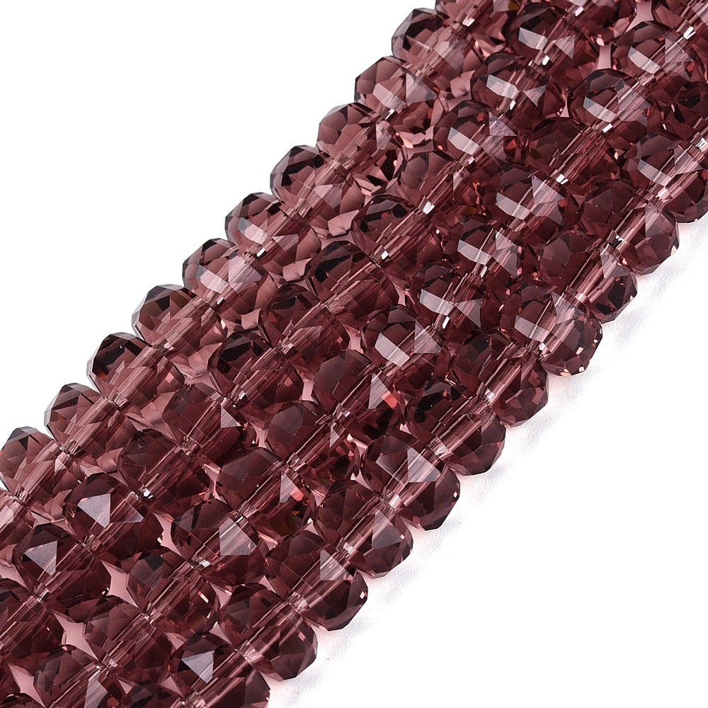 Glaskralen Facet Rondel Transparant Oudroze 7.5x5mm - ± 79 stuks-Kralen-Kraaltjes van Renate