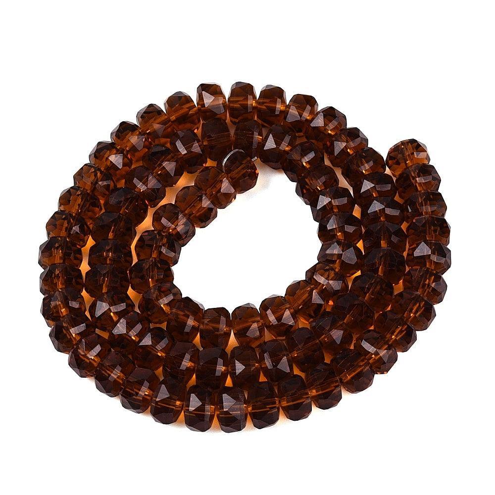 Glaskralen Facet Rondel Transparant Roestbruin 7.5x5mm - ± 79 stuks-Kralen-Kraaltjes van Renate