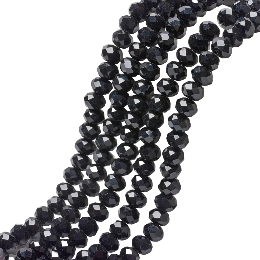 Glaskralen Facet Rondel Zwart 10x8mm - ± 60 stuks-Kralen-Kraaltjes van Renate