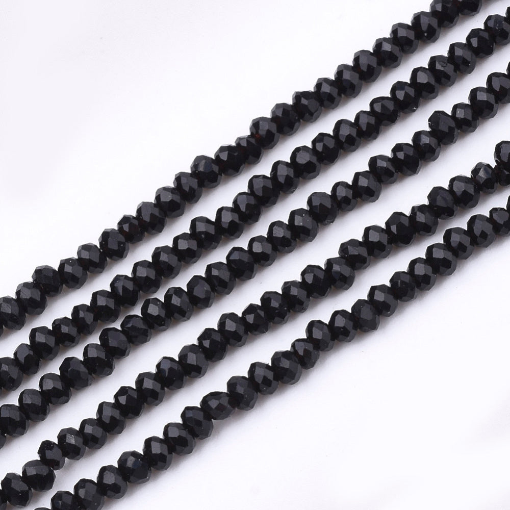 Glaskralen Facet Rondel Zwart 2.3x1mm - ± 135 stuks-Kralen-Kraaltjes van Renate