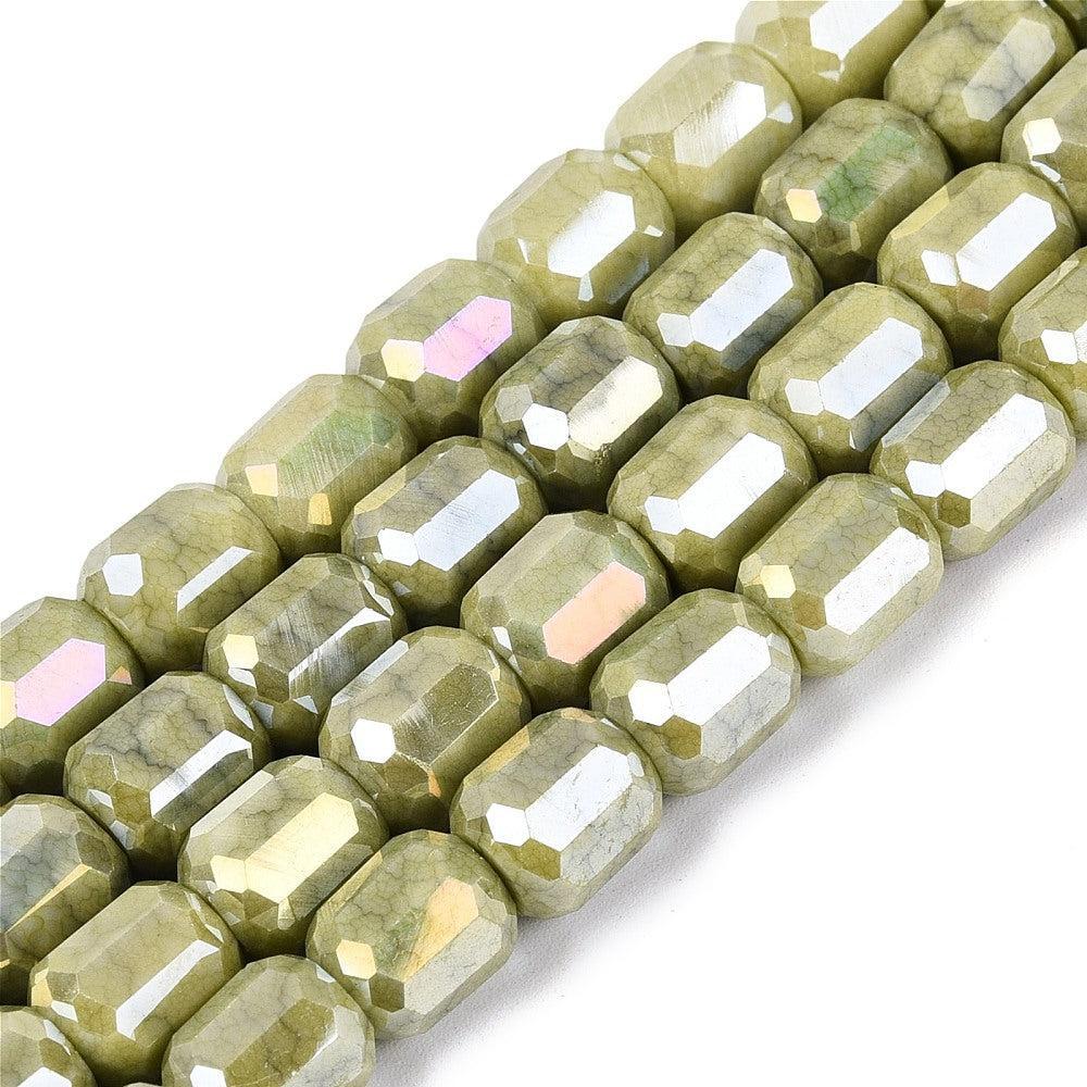 Glaskralen Facet Tube Kaki 8.5x7.5mm - ± 20 stuks-Kralen-Kraaltjes van Renate