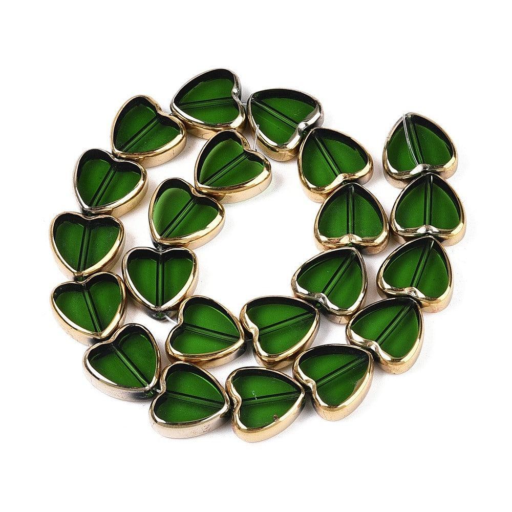 Glaskralen Hart Groen 14mm - 11 stuks-Kralen-Kraaltjes van Renate