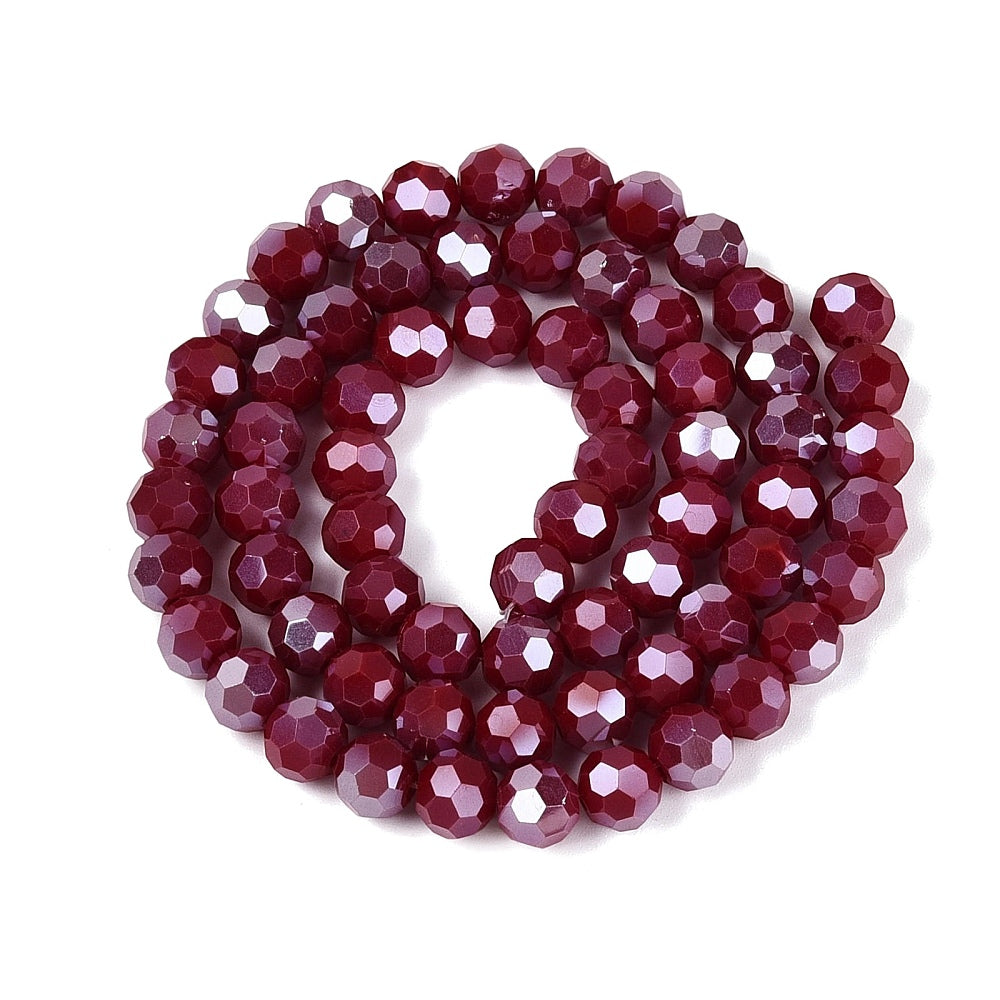 Glaskralen Imitatie Jade Facet Rond Donkerrood 8mm - ± 32 stuks-Kralen-Kraaltjes van Renate