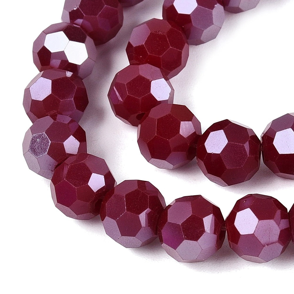 Glaskralen Imitatie Jade Facet Rond Donkerrood 8mm - ± 32 stuks-Kralen-Kraaltjes van Renate