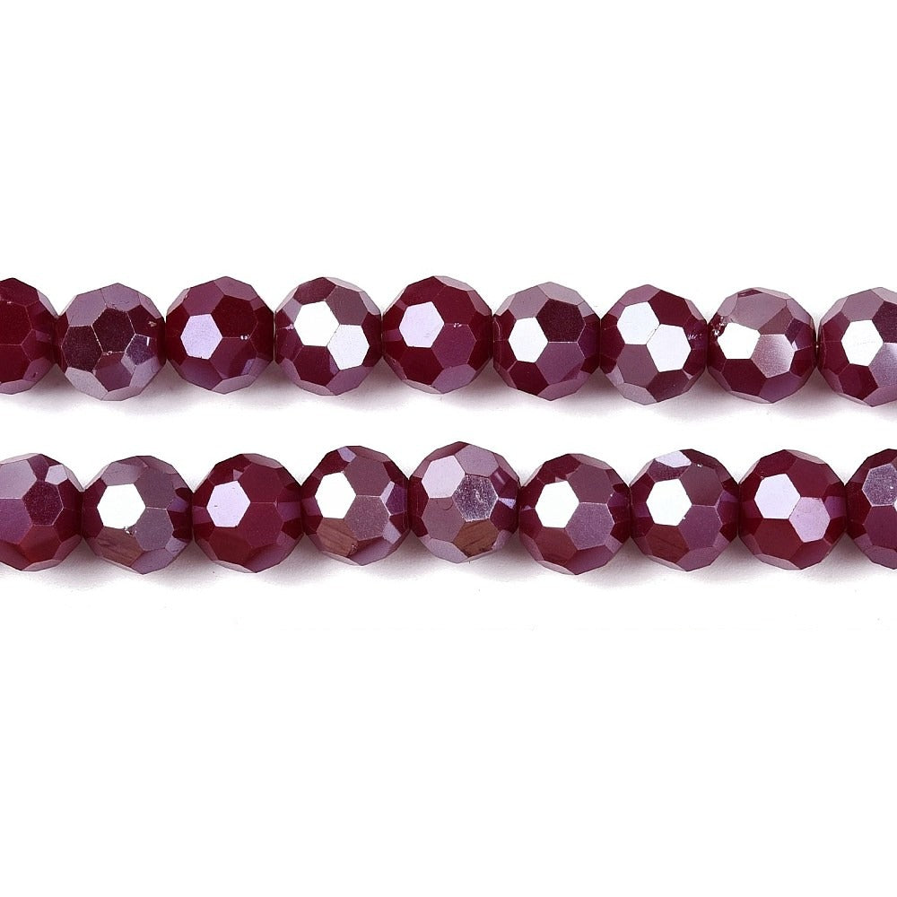 Glaskralen Imitatie Jade Facet Rond Donkerrood 8mm - ± 32 stuks-Kralen-Kraaltjes van Renate