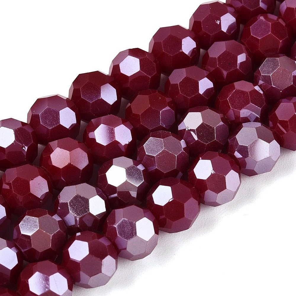 Glaskralen Imitatie Jade Facet Rond Donkerrood 8mm - ± 32 stuks-Kralen-Kraaltjes van Renate