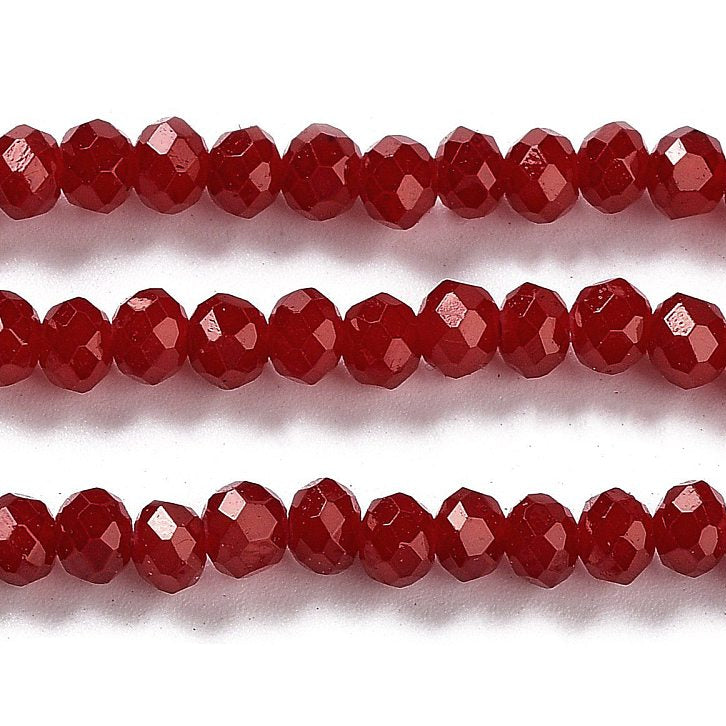 Glaskralen Imitatie Jade Facet Rondel Donkerrood 4x3mm - ± 54 stuks-Kralen-Kraaltjes van Renate