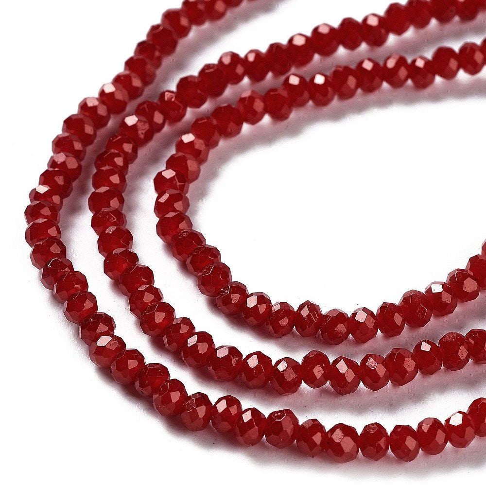 Glaskralen Imitatie Jade Facet Rondel Donkerrood 4x3mm - ± 54 stuks-Kralen-Kraaltjes van Renate