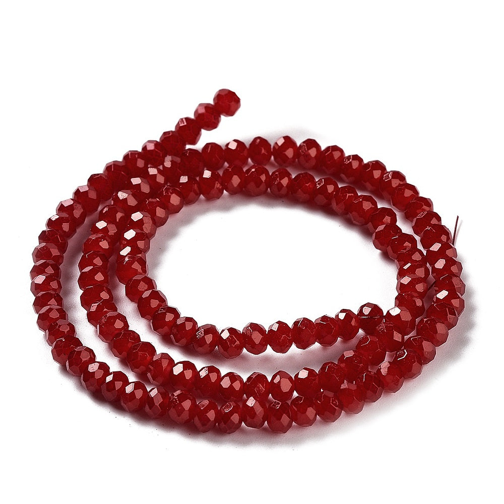 Glaskralen Imitatie Jade Facet Rondel Donkerrood 4x3mm - ± 54 stuks-Kralen-Kraaltjes van Renate
