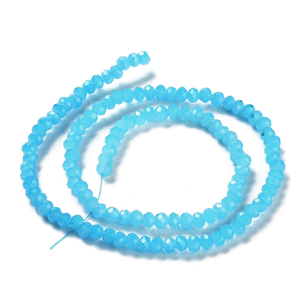Glaskralen Imitatie Jade Facet Rondel Helderblauw 4x3mm - ± 54 stuks-Kralen-Kraaltjes van Renate