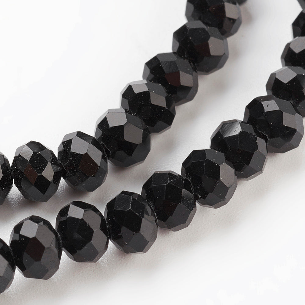 Glaskralen Imitatie Jade Facet Rondel Zwart 6x4mm - ± 80 stuks-Kralen-Kraaltjes van Renate
