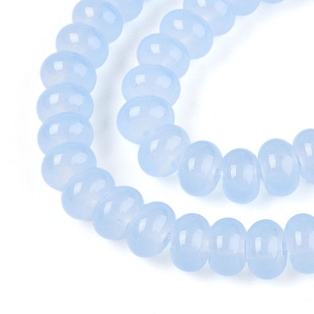 Glaskralen Imitatie Jade Rondel Lichtblauw 8x5mm - 25 stuks-Kralen-Kraaltjes van Renate