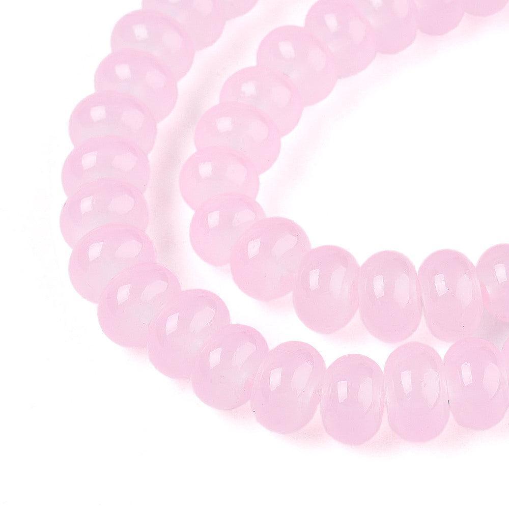 Glaskralen Imitatie Jade Rondel Parelroze 8x5mm - per 25 stuks-Kralen-Kraaltjes van Renate