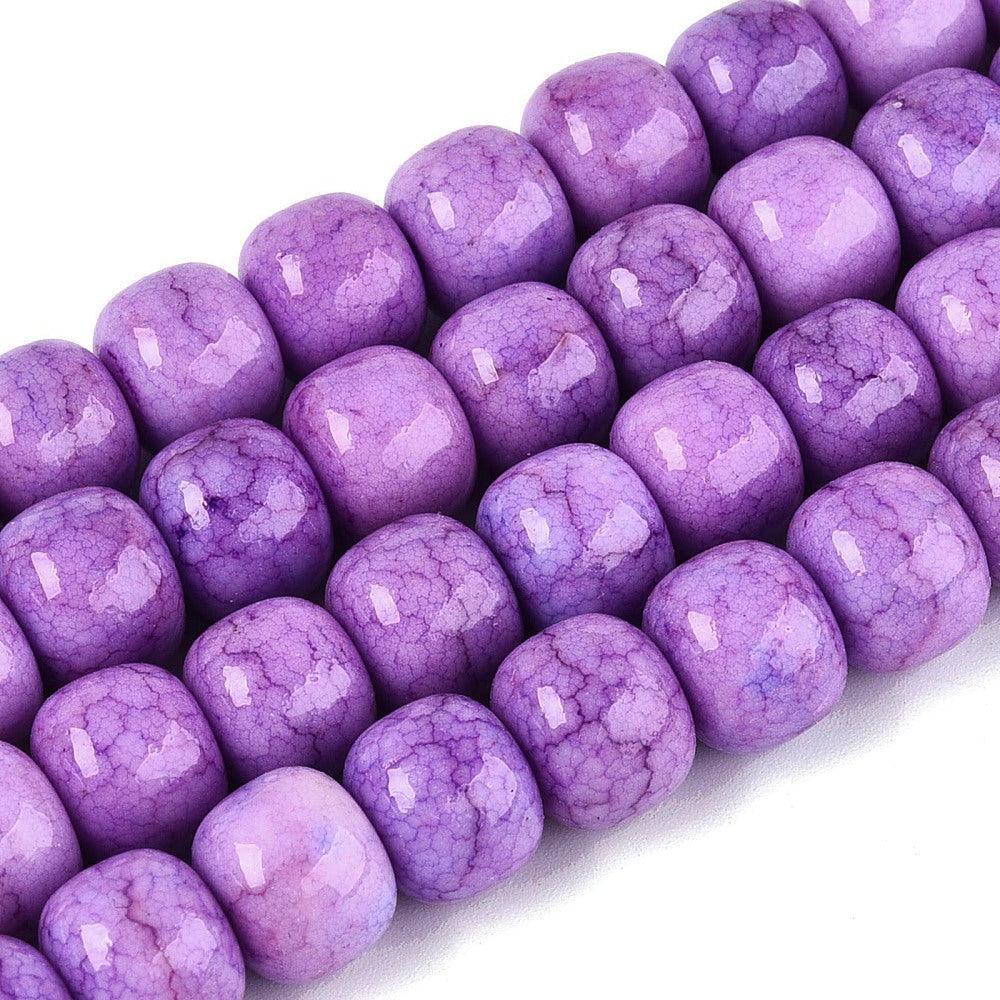Glaskralen Imitatie Jade Ton Donker Orchidee 10x8.5mm - per 8 stuks-Kralen-Kraaltjes van Renate