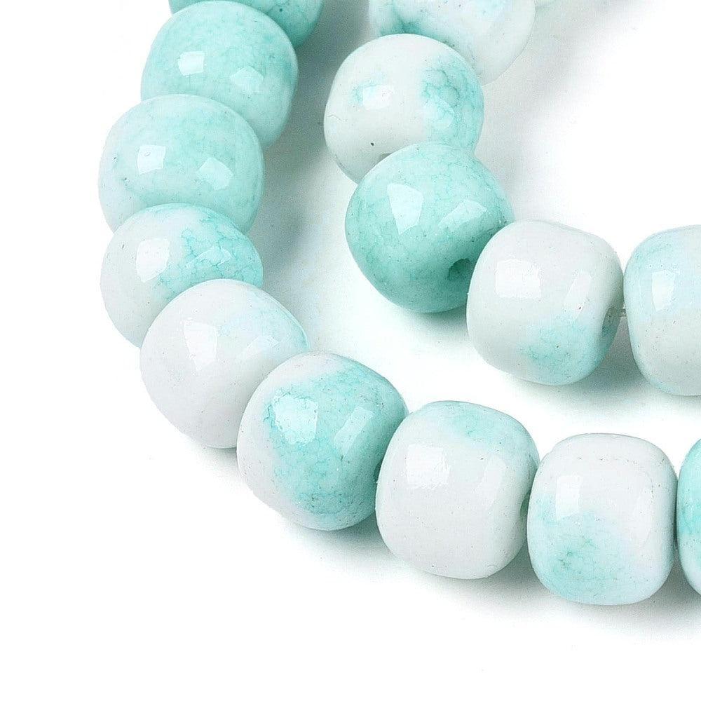 Glaskralen Imitatie Jade Ton Turquoise 10x8.5mm - per 8 stuks-Kralen-Kraaltjes van Renate
