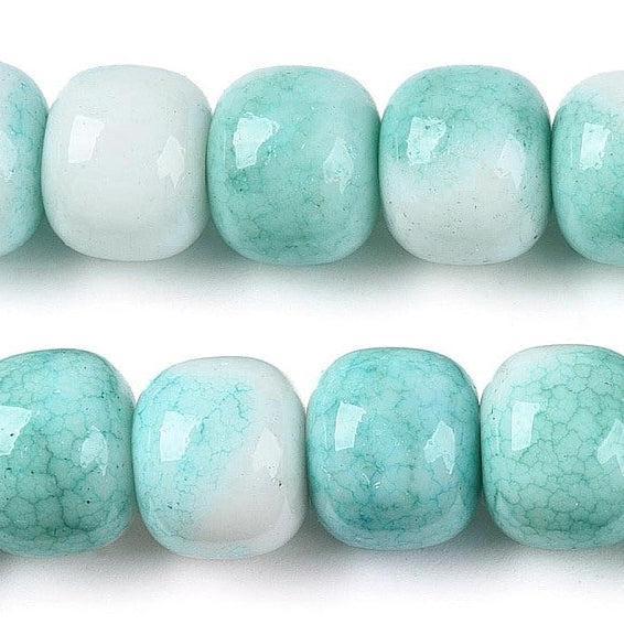 Glaskralen Imitatie Jade Ton Turquoise 10x8.5mm - per 8 stuks-Kralen-Kraaltjes van Renate